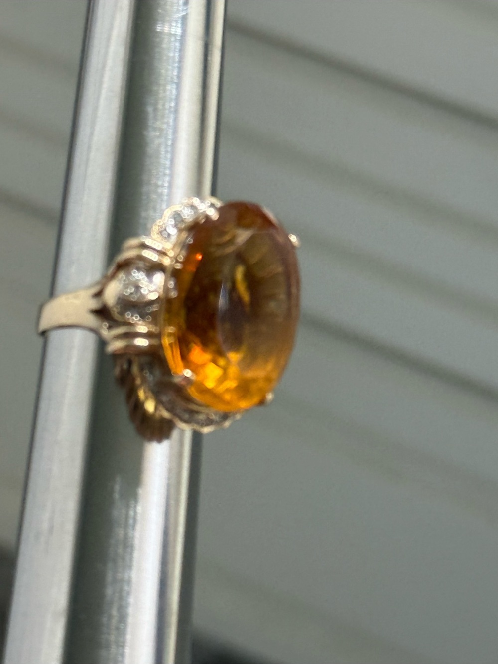 14k Gold Citrine Diamond Ring Size 7.5 Large Gemstone Statement Luxury - Picture 6 of 16